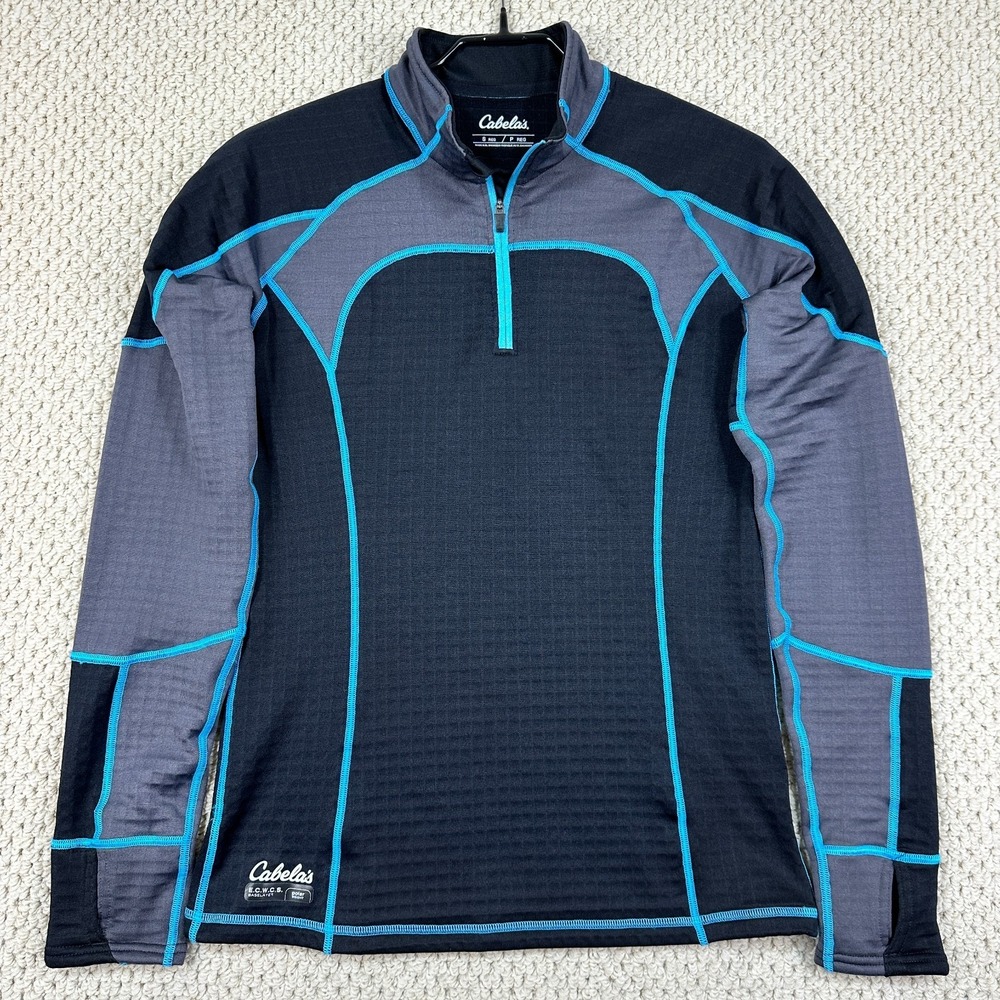 Cabelas 1/4 Zip Pullover Mens S Blk ECWCS Polar Weight Base Layer Thermal Waffle